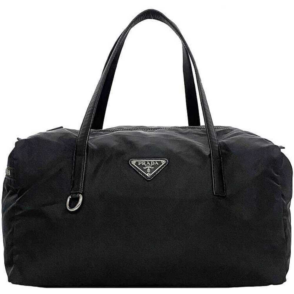 Prada Boston Bag Black Nero Black Tessuto Saffiano Handbag Triangle Plate
